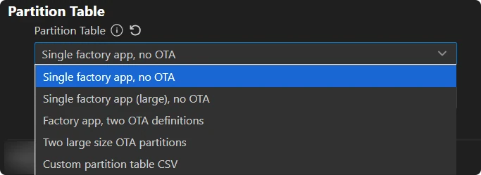 Select Partition Table Option in menuconfig