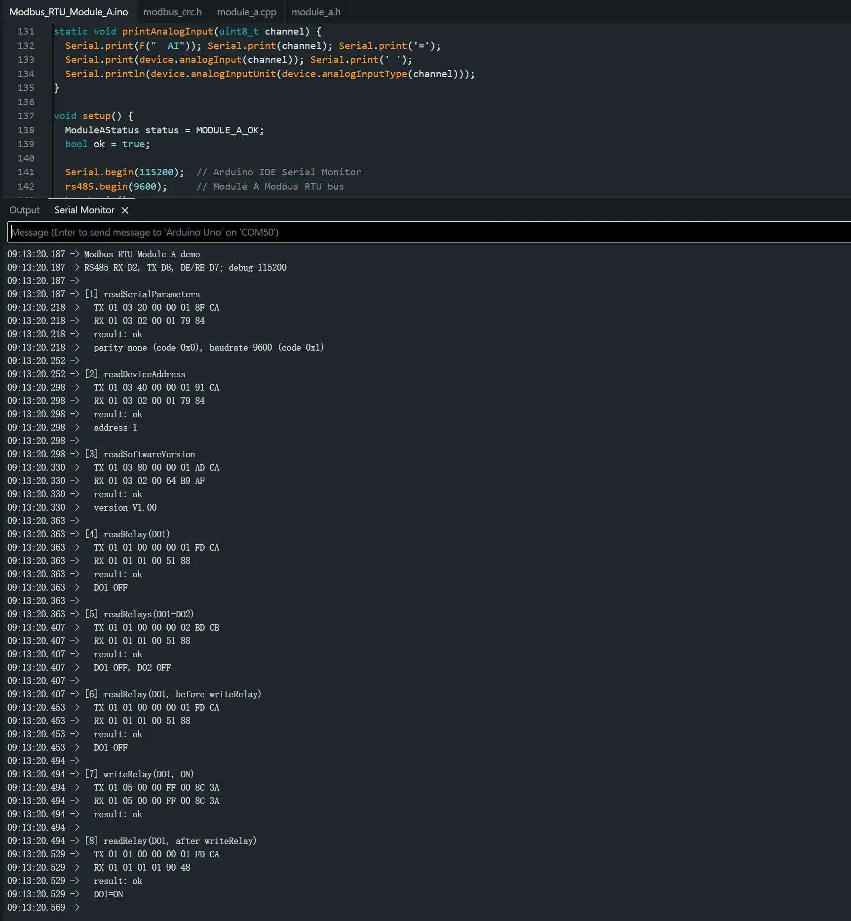 Modbus_RTU_Module_A Python Example