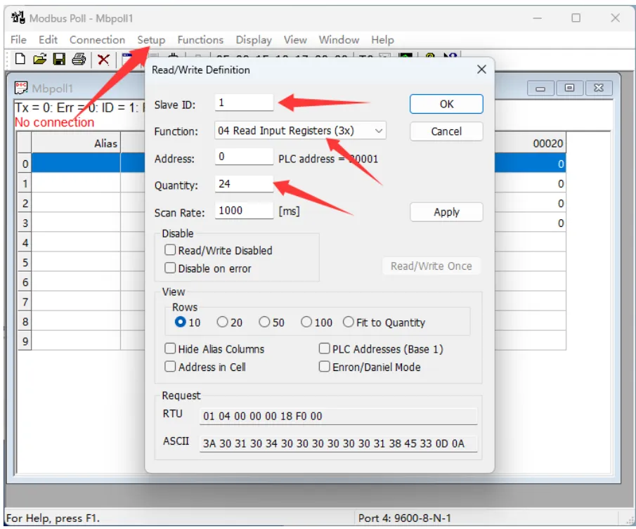 Modbus RTU PWM Input 8CH Modbus Poll Software Test Step 1
