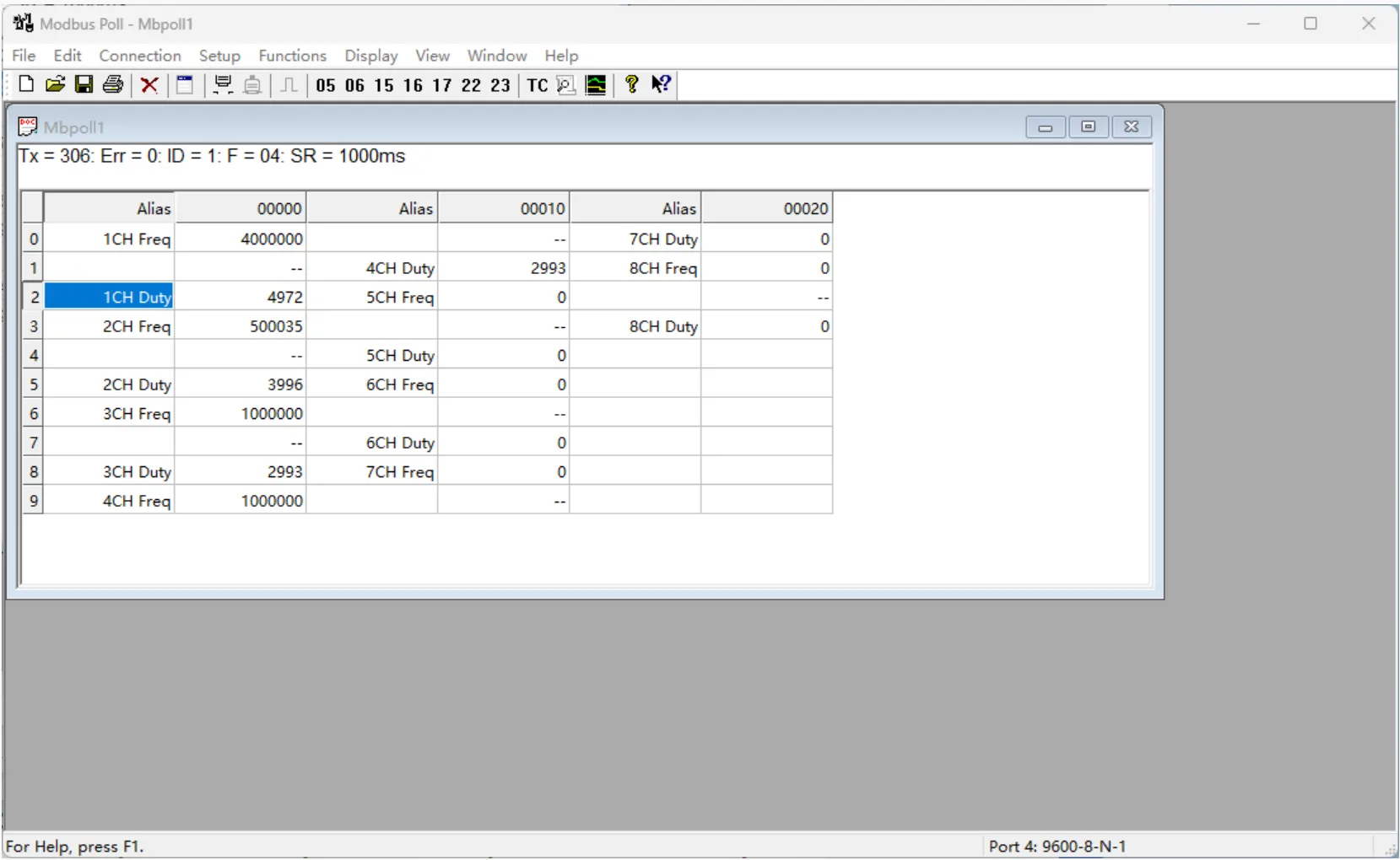 Modbus RTU PWM Input 8CH Modbus Poll Software Test Step 4