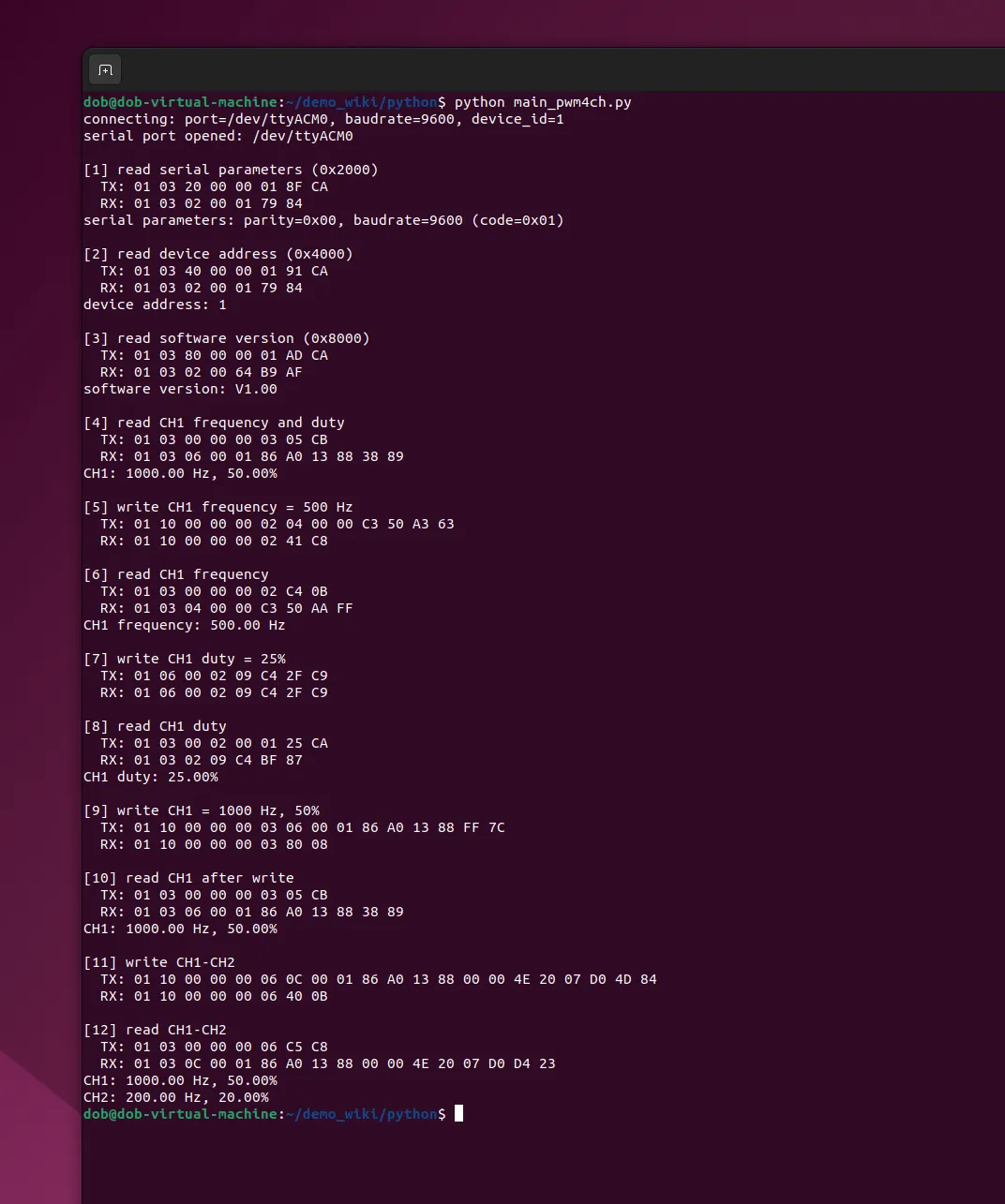  Modbus RTU PWM Output 4CH Python Example